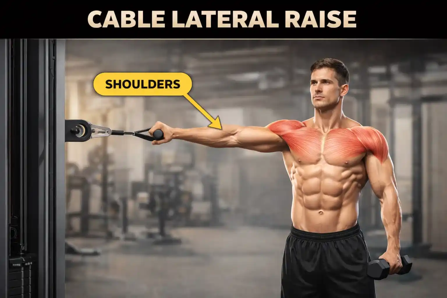 Cable Lateral Raise — แสดงการยืนข้างเครื่อง Cable ยกแขนออกด้านข้าง