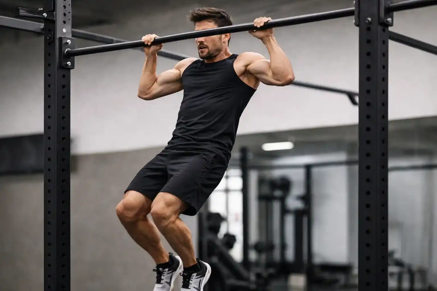 Jumping Pull-Up — แสดงการกระโดดขึ้นเพื่อช่วยดึงตัวขึ้น แล้วลดตัวลงช้าๆ