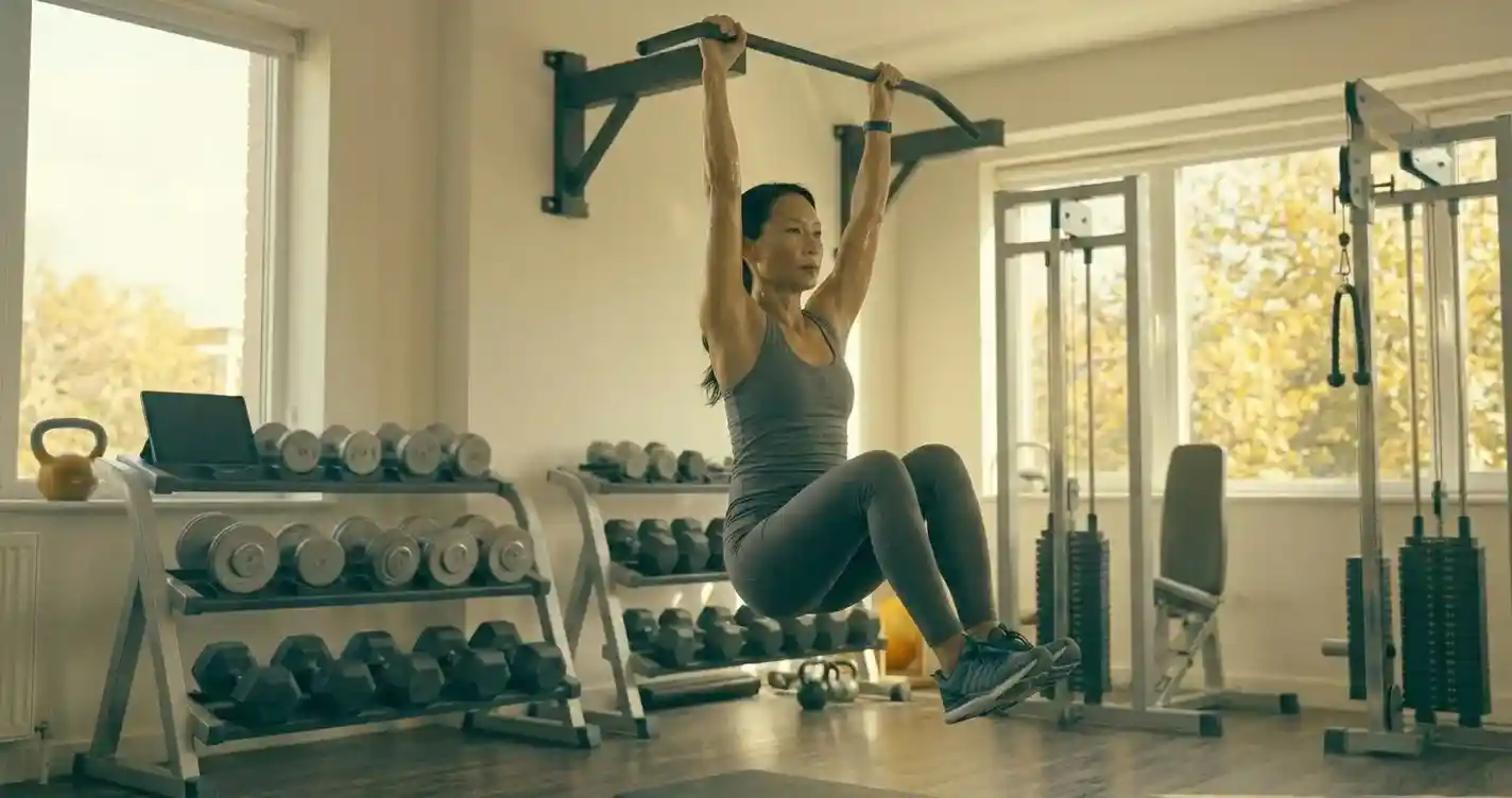 Neutral Grip Pull-Up — แสดงการจับที่จับแนวขนานฝ่ามือหันเข้าหากัน แล้วดึงตัวขึ้น