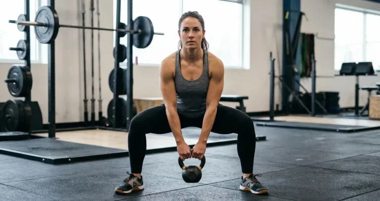 Sumo Squat ยืนเท้ากว้างมากนิ้วเท้าหันออกด้านนอก 45 องศา ย่อตัวลงโดยให้เข่าอยู่แนวเดียวกับนิ้วเท้า