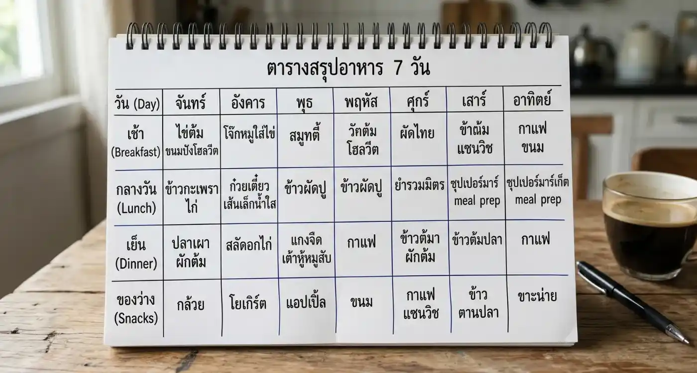 ตารางสรุปอาหาร 7 วัน สำหรับ วิ่งออกกำลังกาย 7 วัน