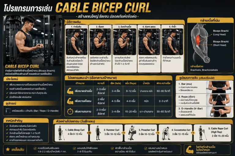 โปรแกรมการเล่น Cable Bicep Curl แนะนำ