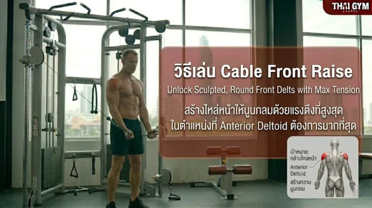 วิธีเล่น Cable Front Raise สร้างไหล่หน้าให้นูนกลมด้วยแรงตึงที่สูงสุดในตำแหน่งที่ Anterior Deltoid ต้องการมากที่สุด