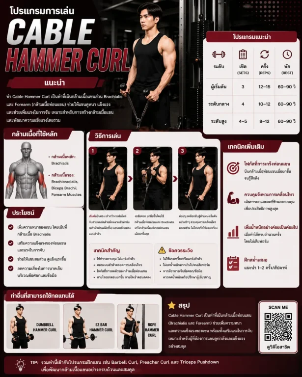 โปรแกรมการเล่น Cable Hammer Curl แนะนำ