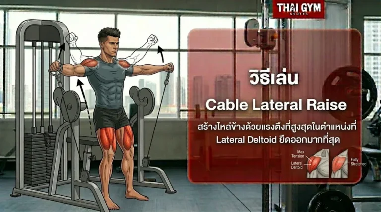 วิธีเล่น Cable Lateral Raise สร้างไหล่ข้างด้วยแรงตึงที่สูงสุดในตำแหน่งที่ Lateral Deltoid ยืดออกมากที่สุด