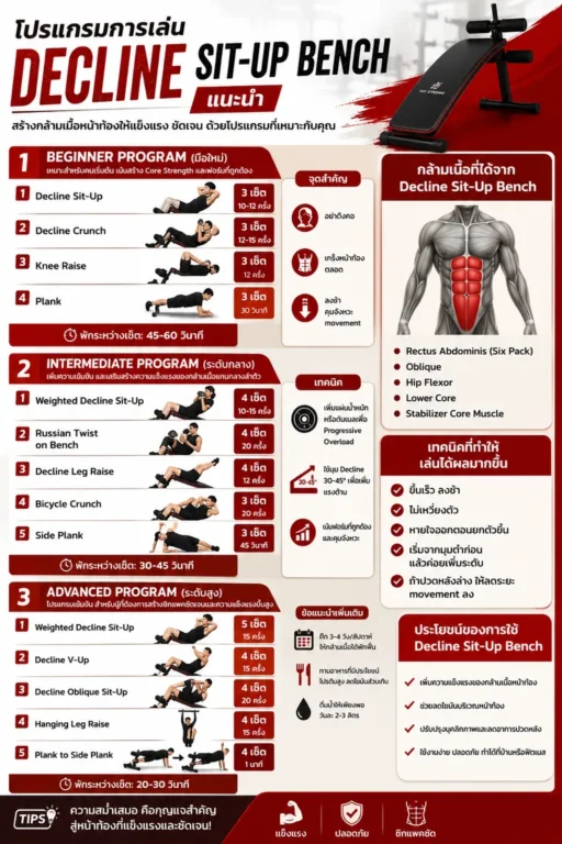 โปรแกรมการเล่น Decline Sit-Up Bench แนะนำ