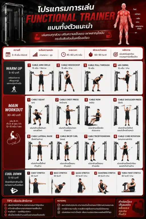 โปรแกรมการเล่น Functional Trainer แบบทั้งตัวแนะนำ