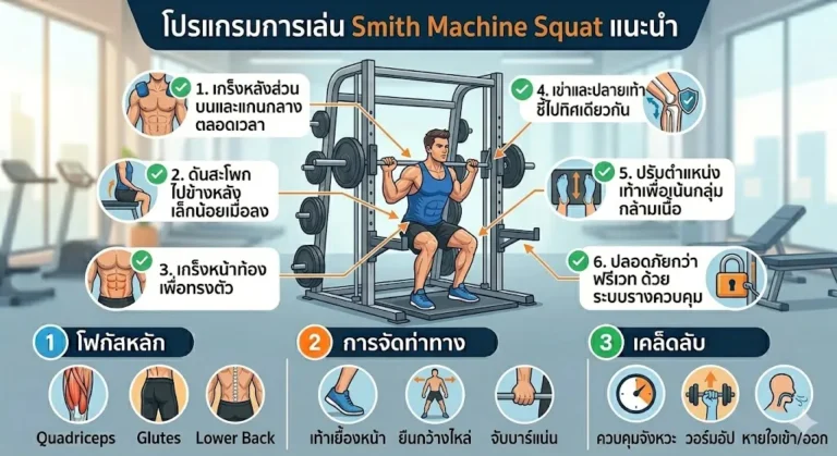 โปรแกรมการเล่น Smith Machine Squat แนะนำ