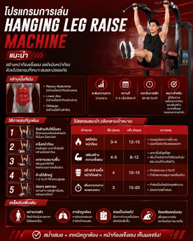 โปรแกรมการเล่น Hanging Leg Raise Machine แนะนำ