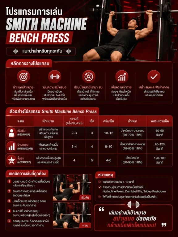 โปรแกรมการเล่น Smith Machine Bench Press แนะนำ