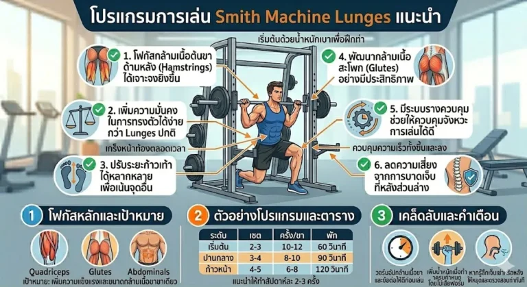 โปรแกรมการเล่น Smith Machine Lunges แนะนำ