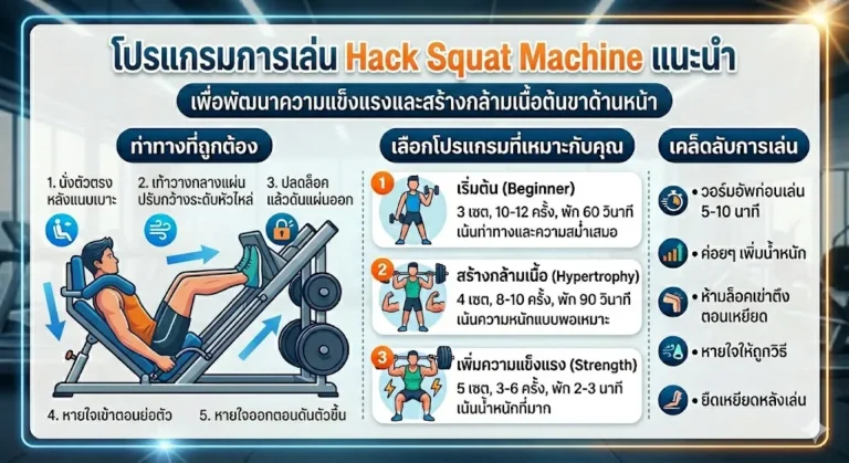 โปรแกรมการเล่น Hack Squat Machine แนะนำ