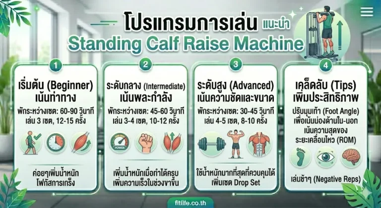 โปรแกรมการเล่น Standing Calf Raise Machine แนะนำ
